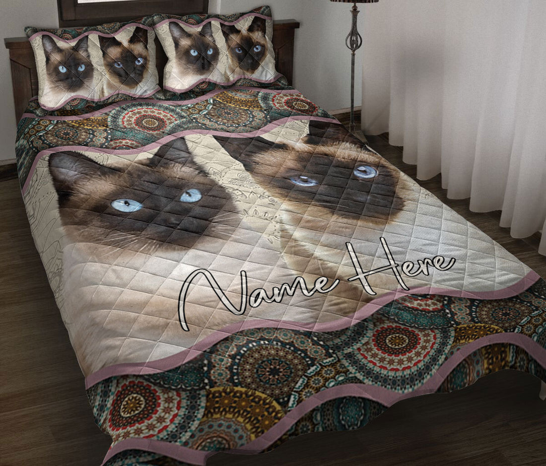 Ohaprints-Quilt-Bed-Set-Pillowcase-Siamese-Cat-Mandala-Floral-Bohemian-Boho-Pattern-Gift-For-Animal-Lover-Blanket-Bedspread-Bedding-733-Throw (55'' x 60'')