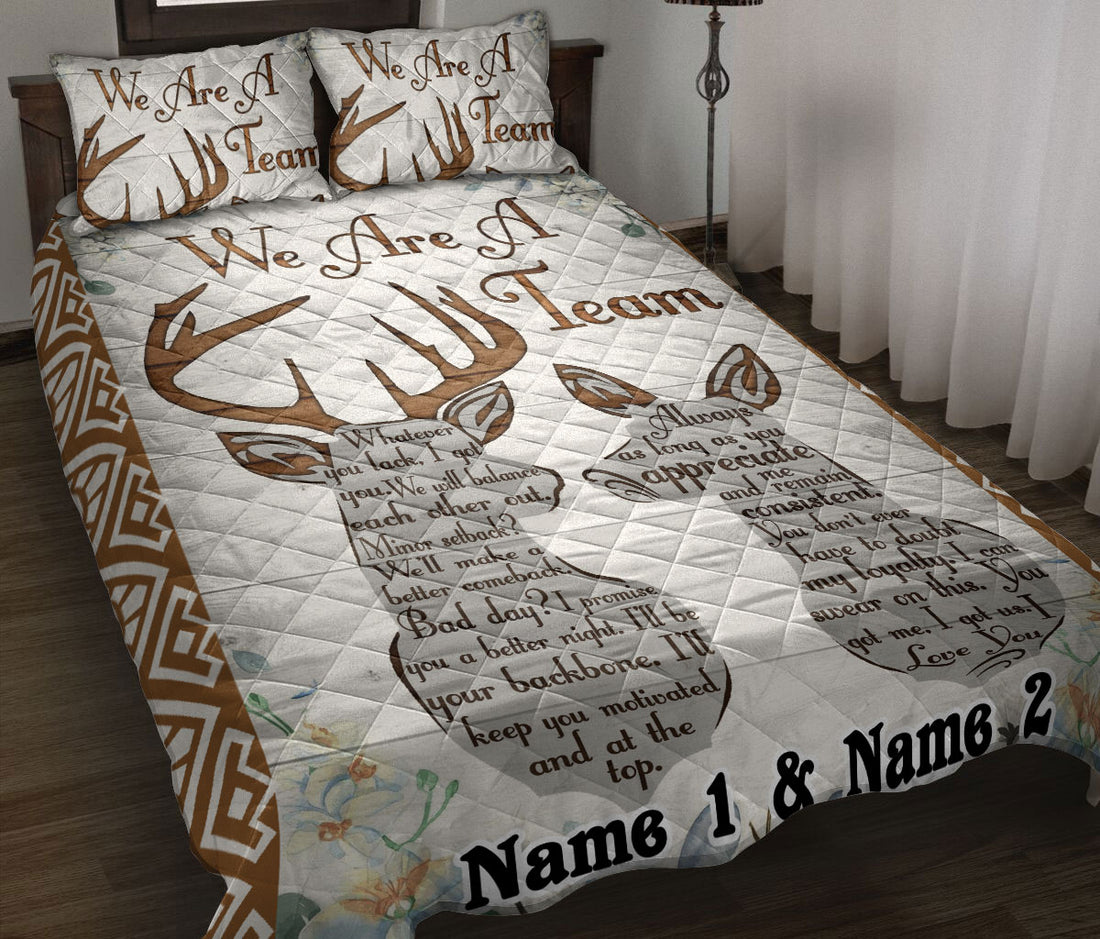 Ohaprints-Quilt-Bed-Set-Pillowcase-Deer-We'Re-A-Team-Husband-&-Wife-Gift-For-Couple-Custom-Personalized-Name-Blanket-Bedspread-Bedding-210-Throw (55'' x 60'')