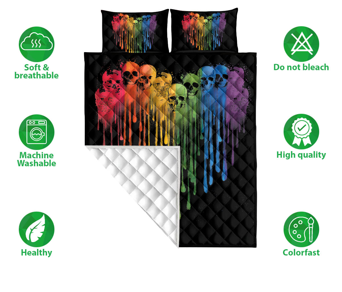 Ohaprints-Quilt-Bed-Set-Pillowcase-Lgbtq-Lgbt-Skull-Heart-Pride-Rainbow-Flag-Love-Wins-Love-Is-Love-Pride-Month-Blanket-Bedspread-Bedding-1467-Double (70'' x 80'')