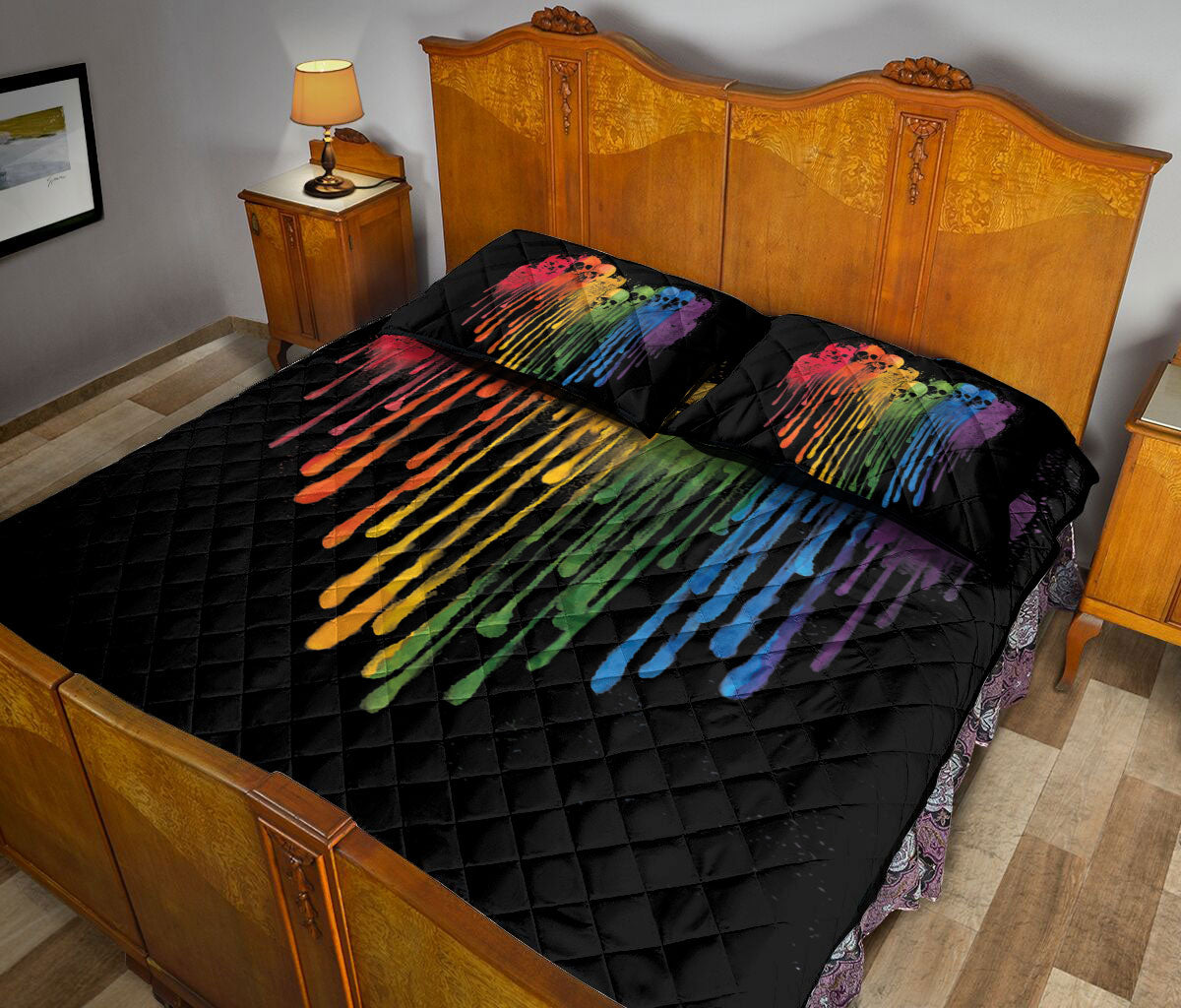 Ohaprints-Quilt-Bed-Set-Pillowcase-Lgbtq-Lgbt-Skull-Heart-Pride-Rainbow-Flag-Love-Wins-Love-Is-Love-Pride-Month-Blanket-Bedspread-Bedding-1467-Queen (80'' x 90'')