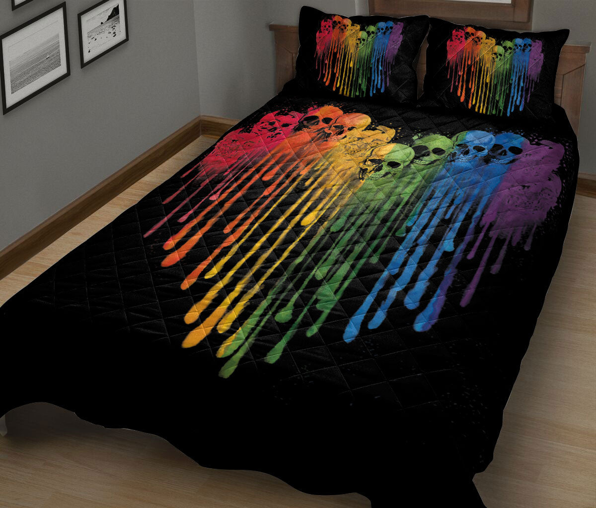 Ohaprints-Quilt-Bed-Set-Pillowcase-Lgbtq-Lgbt-Skull-Heart-Pride-Rainbow-Flag-Love-Wins-Love-Is-Love-Pride-Month-Blanket-Bedspread-Bedding-1467-King (90'' x 100'')