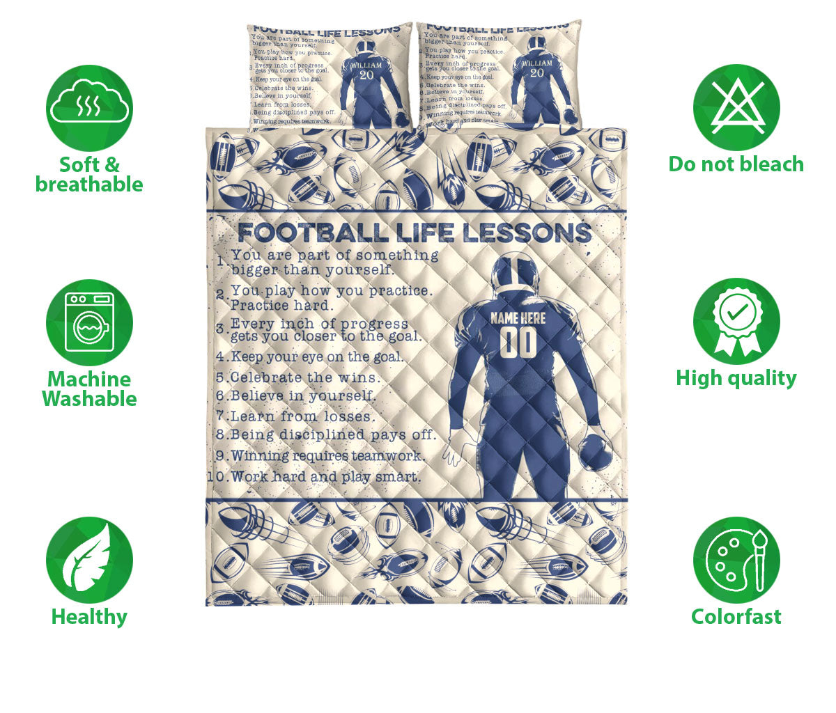 Ohaprints-Quilt-Bed-Set-Pillowcase-Football-Life-Lessons-Gift-For-Sport-Lover-Beige-Custom-Personalized-Name-Blanket-Bedspread-Bedding-515-Double (70'' x 80'')
