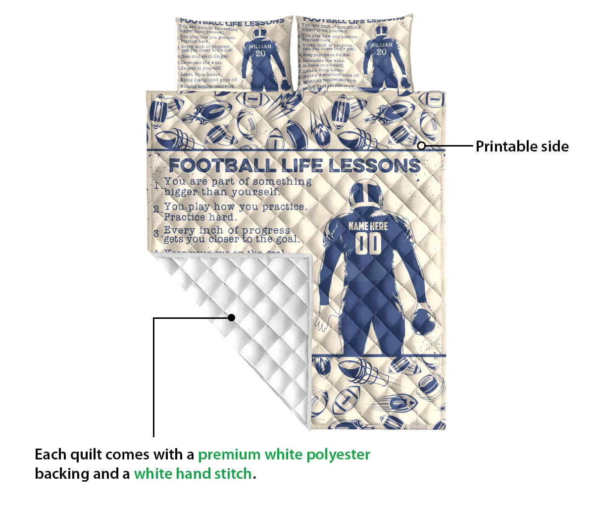 Ohaprints-Quilt-Bed-Set-Pillowcase-Football-Life-Lessons-Gift-For-Sport-Lover-Beige-Custom-Personalized-Name-Blanket-Bedspread-Bedding-515-Queen (80'' x 90'')