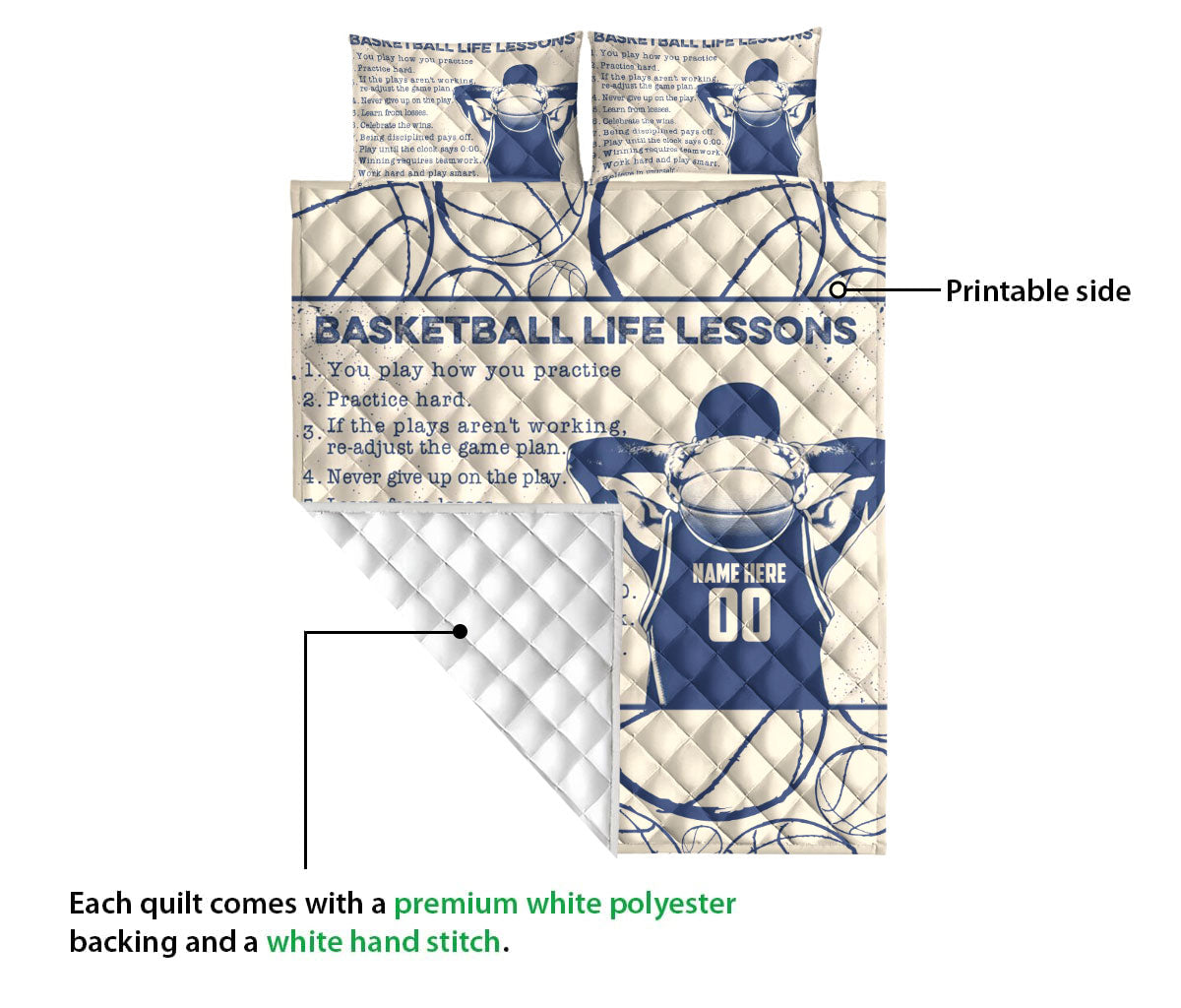 Ohaprints-Quilt-Bed-Set-Pillowcase-Basketball-Life-Lessons-Gift-For-Sport-Lover-Beige-Custom-Personalized-Name-Blanket-Bedspread-Bedding-1104-Queen (80'' x 90'')