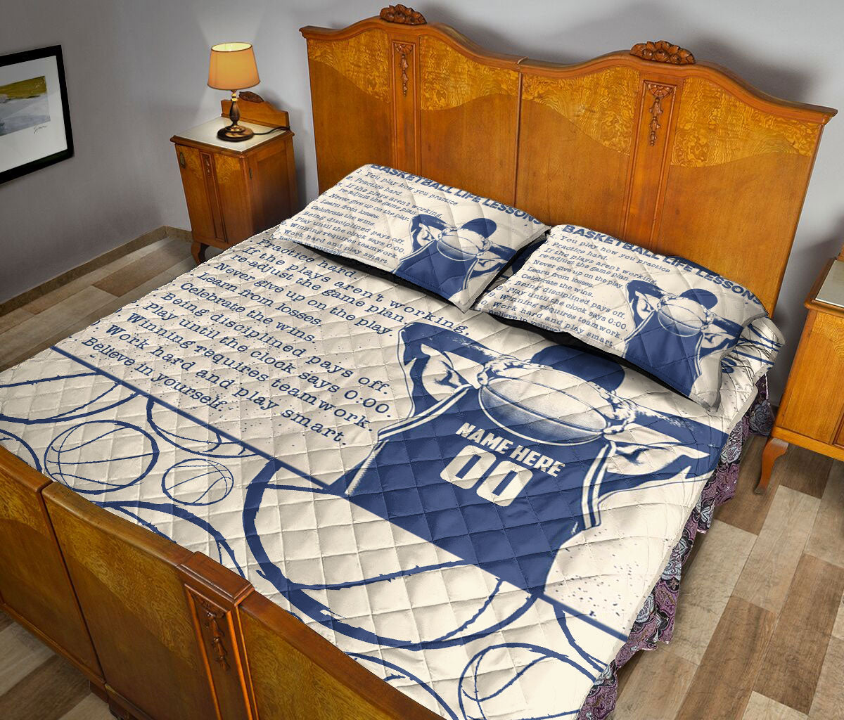 Ohaprints-Quilt-Bed-Set-Pillowcase-Basketball-Life-Lessons-Gift-For-Sport-Lover-Beige-Custom-Personalized-Name-Blanket-Bedspread-Bedding-1104-King (90'' x 100'')