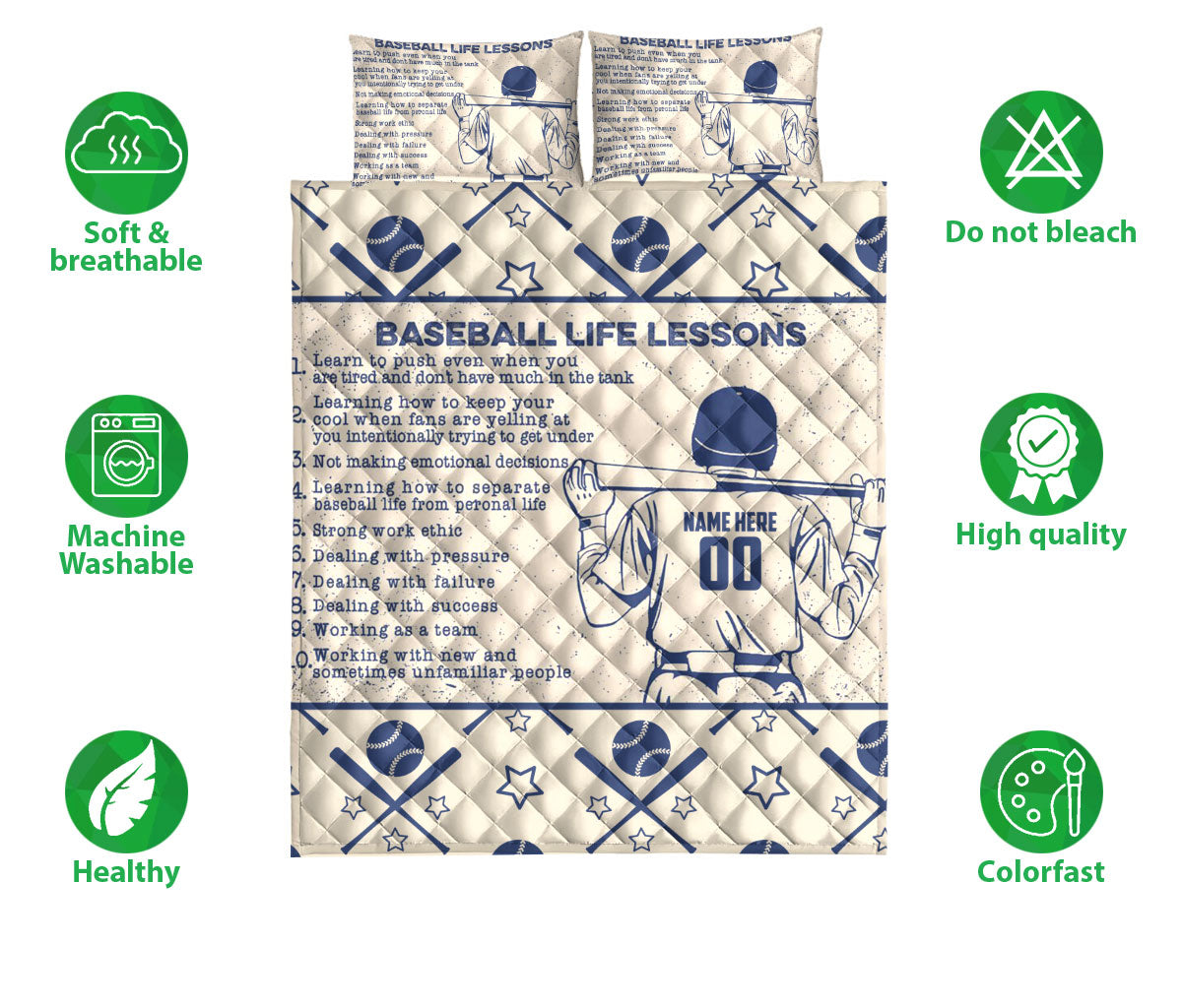 Ohaprints-Quilt-Bed-Set-Pillowcase-Baseball-Life-Lessons-Gift-For-Sport-Lover-Beige-Custom-Personalized-Name-Blanket-Bedspread-Bedding-1687-Double (70'' x 80'')