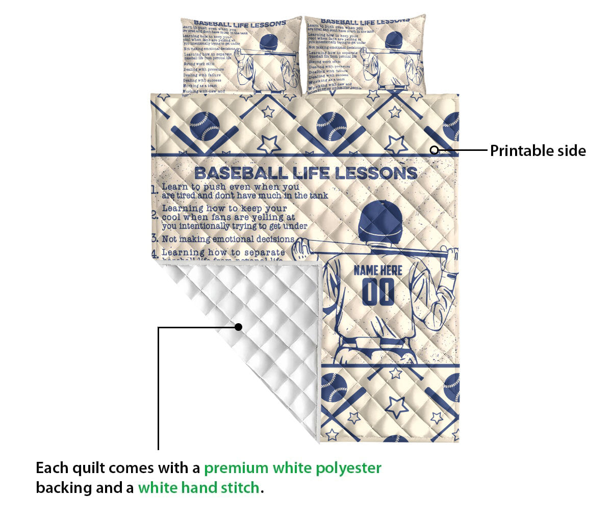Ohaprints-Quilt-Bed-Set-Pillowcase-Baseball-Life-Lessons-Gift-For-Sport-Lover-Beige-Custom-Personalized-Name-Blanket-Bedspread-Bedding-1687-Queen (80'' x 90'')