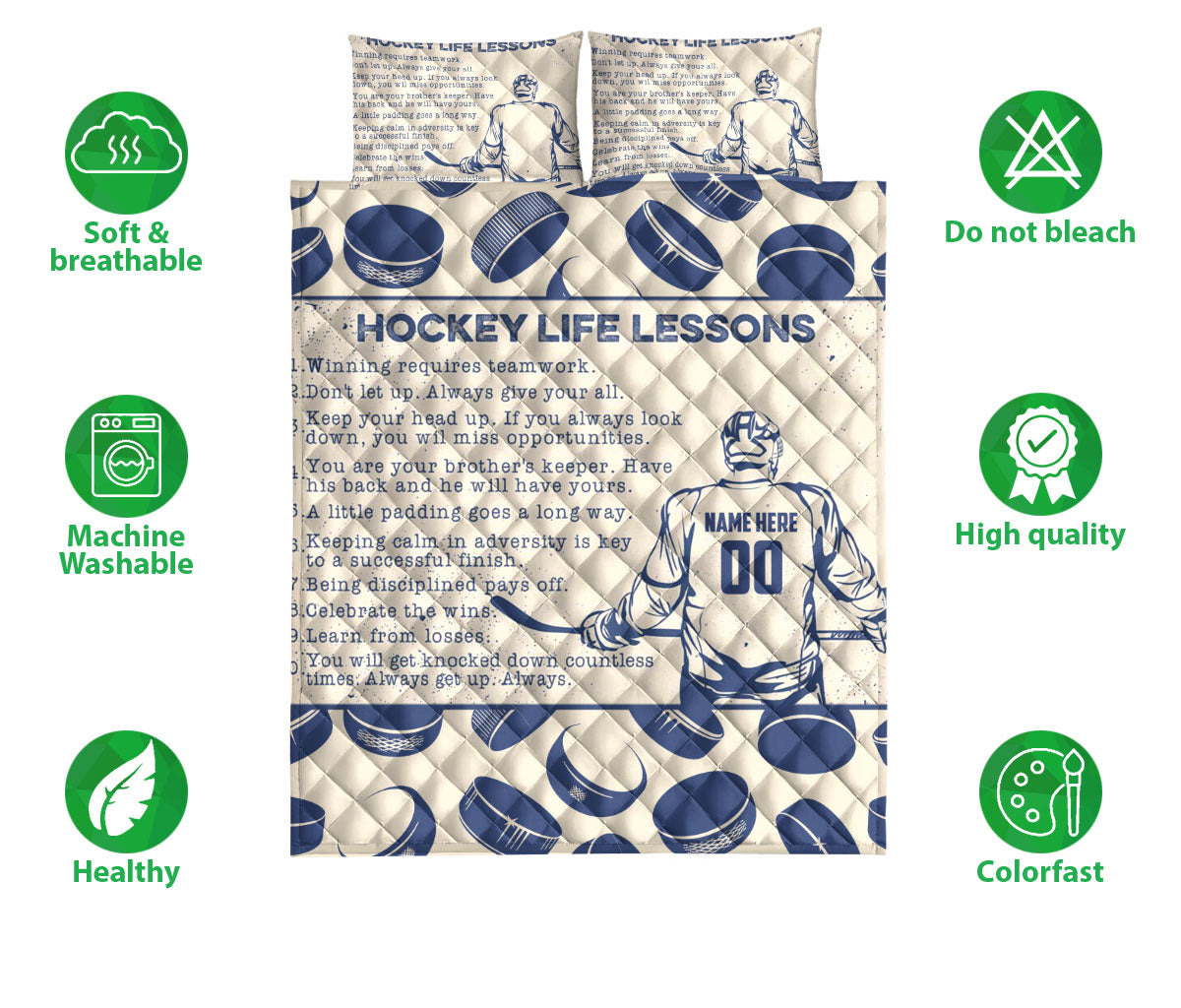 Ohaprints-Quilt-Bed-Set-Pillowcase-Hockey-Life-Lessons-Gift-For-Sport-Lover-Beige-Custom-Personalized-Name-Blanket-Bedspread-Bedding-2274-Double (70'' x 80'')