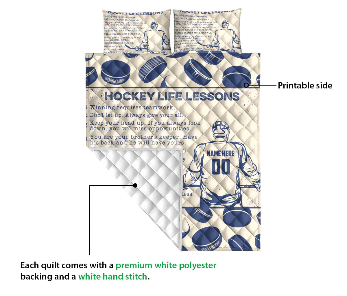 Ohaprints-Quilt-Bed-Set-Pillowcase-Hockey-Life-Lessons-Gift-For-Sport-Lover-Beige-Custom-Personalized-Name-Blanket-Bedspread-Bedding-2274-Queen (80'' x 90'')