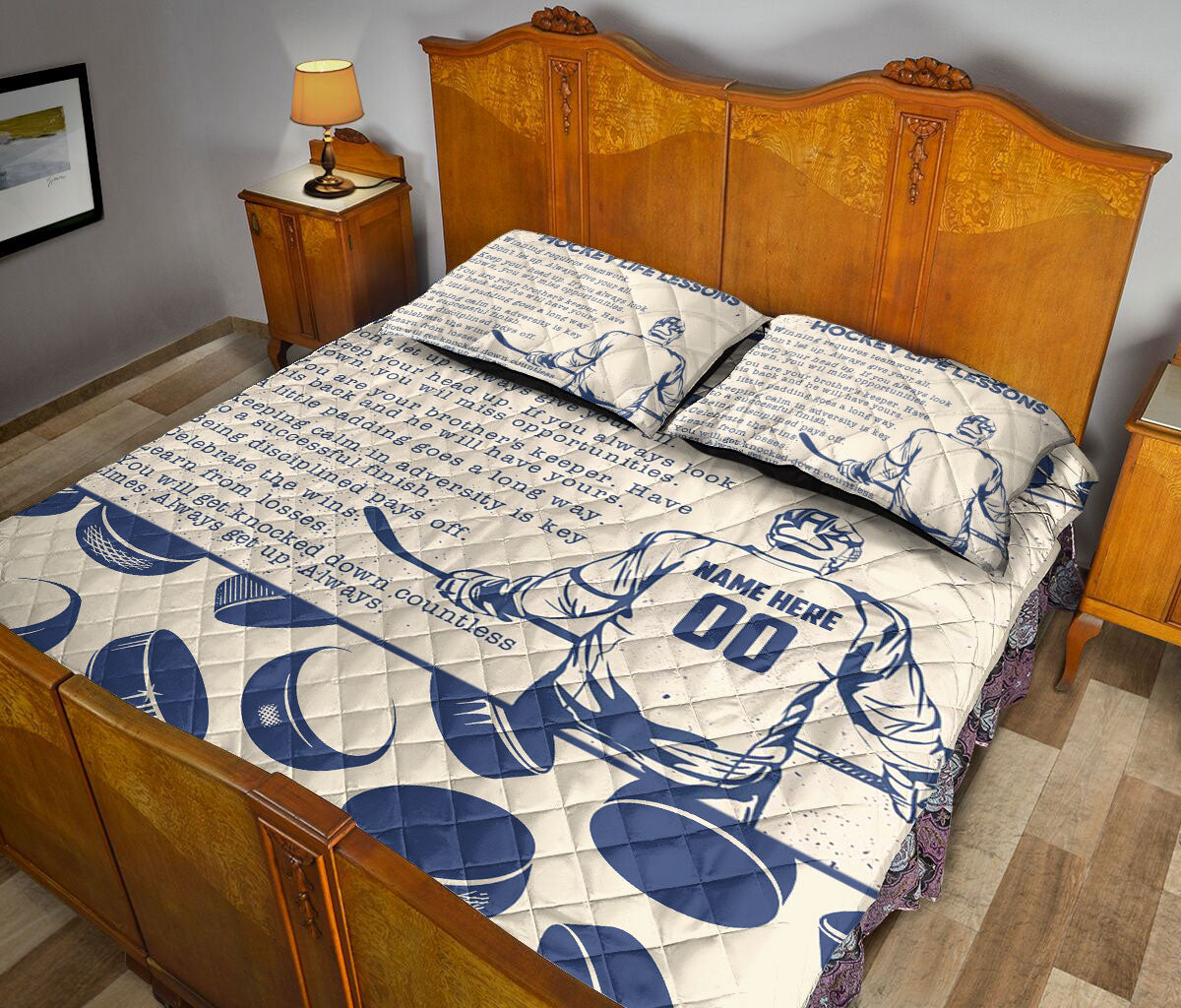 Ohaprints-Quilt-Bed-Set-Pillowcase-Hockey-Life-Lessons-Gift-For-Sport-Lover-Beige-Custom-Personalized-Name-Blanket-Bedspread-Bedding-2274-King (90'' x 100'')