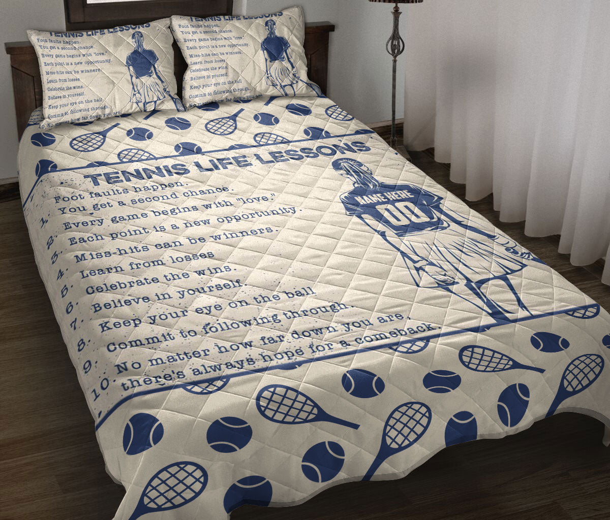 Ohaprints-Quilt-Bed-Set-Pillowcase-Tennis-Girl-Life-Lessons-Gift-For-Sport-Lover-Beige-Custom-Personalized-Name-Blanket-Bedspread-Bedding-2867-Throw (55'' x 60'')