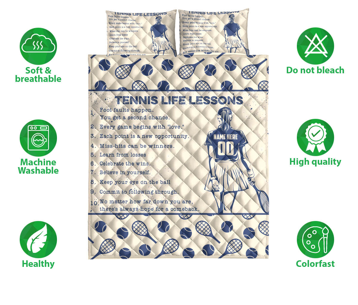 Ohaprints-Quilt-Bed-Set-Pillowcase-Tennis-Girl-Life-Lessons-Gift-For-Sport-Lover-Beige-Custom-Personalized-Name-Blanket-Bedspread-Bedding-2867-Double (70'' x 80'')