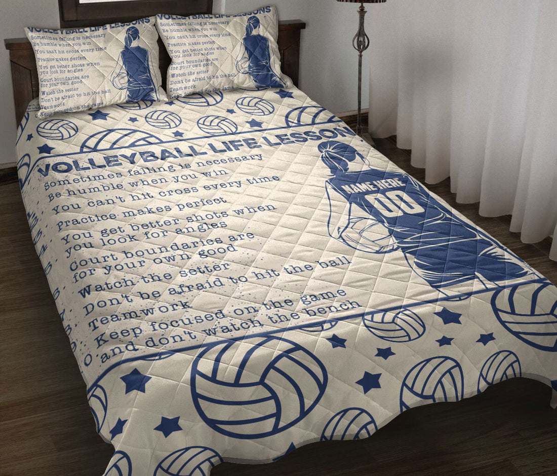 Ohaprints-Quilt-Bed-Set-Pillowcase-Volleyball-Life-Lessons-Gift-For-Sport-Lover-Beige-Custom-Personalized-Name-Blanket-Bedspread-Bedding-516-Throw (55'' x 60'')