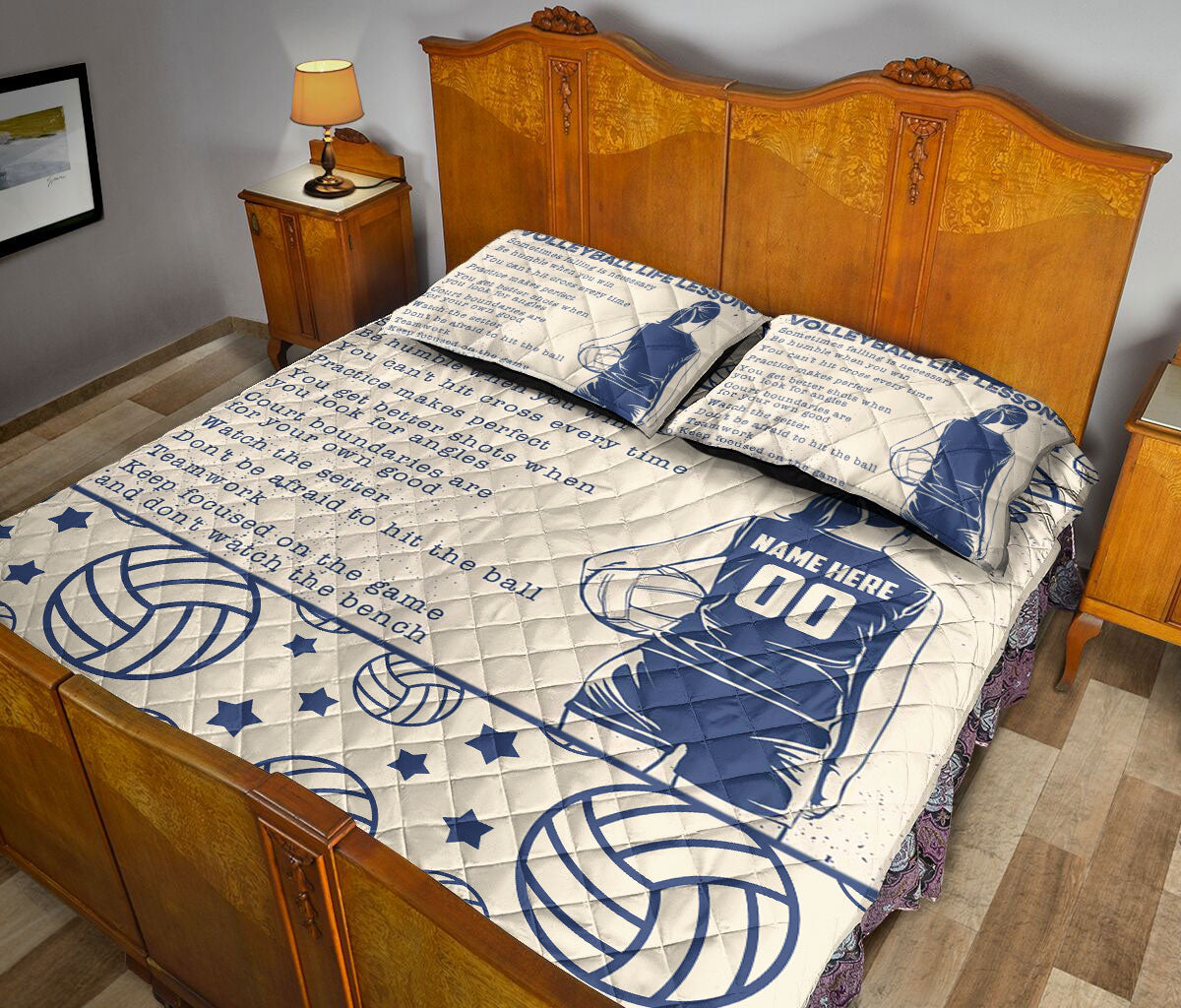 Ohaprints-Quilt-Bed-Set-Pillowcase-Volleyball-Life-Lessons-Gift-For-Sport-Lover-Beige-Custom-Personalized-Name-Blanket-Bedspread-Bedding-516-King (90'' x 100'')