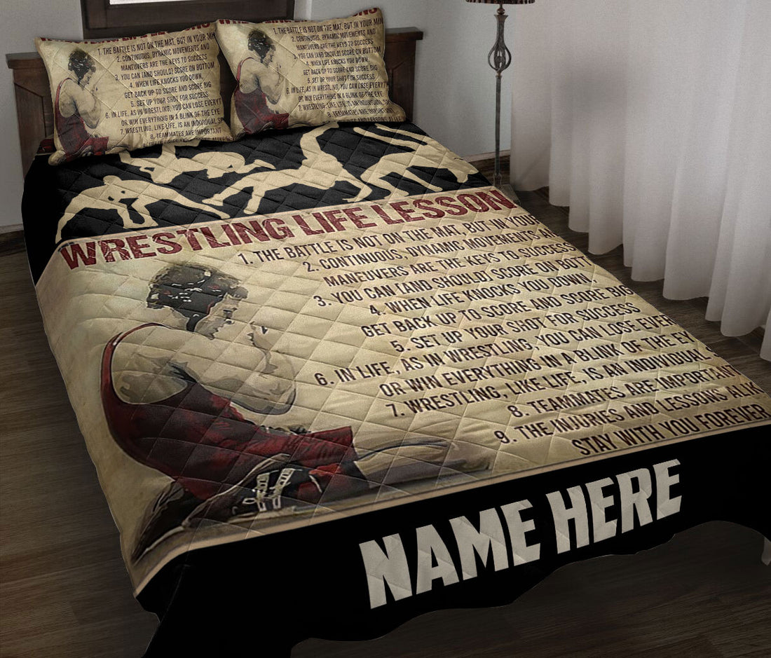 Ohaprints-Quilt-Bed-Set-Pillowcase-Wrestling-Life-Lessons-Gift-For-Sport-Lover-Beige-Custom-Personalized-Name-Blanket-Bedspread-Bedding-1688-Throw (55'' x 60'')