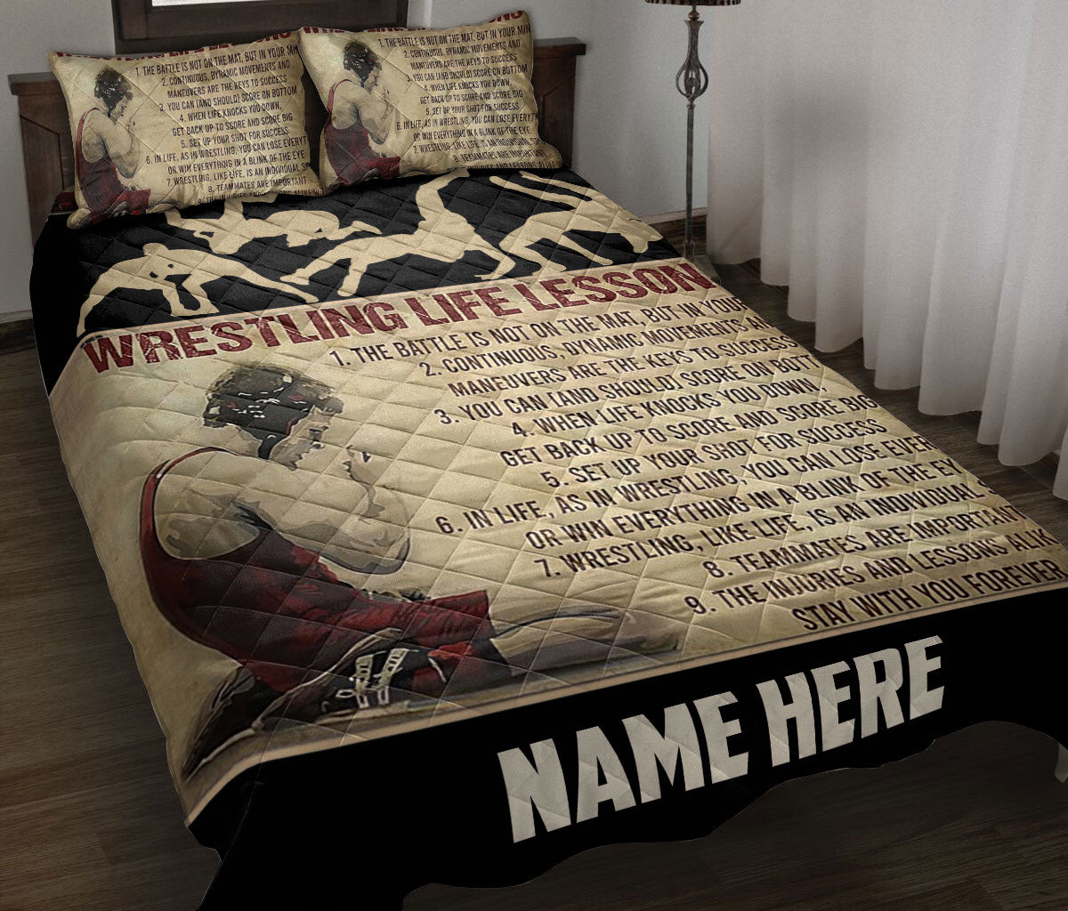 Ohaprints-Quilt-Bed-Set-Pillowcase-Wrestling-Life-Lessons-Gift-For-Sport-Lover-Beige-Custom-Personalized-Name-Blanket-Bedspread-Bedding-1688-Throw (55'' x 60'')