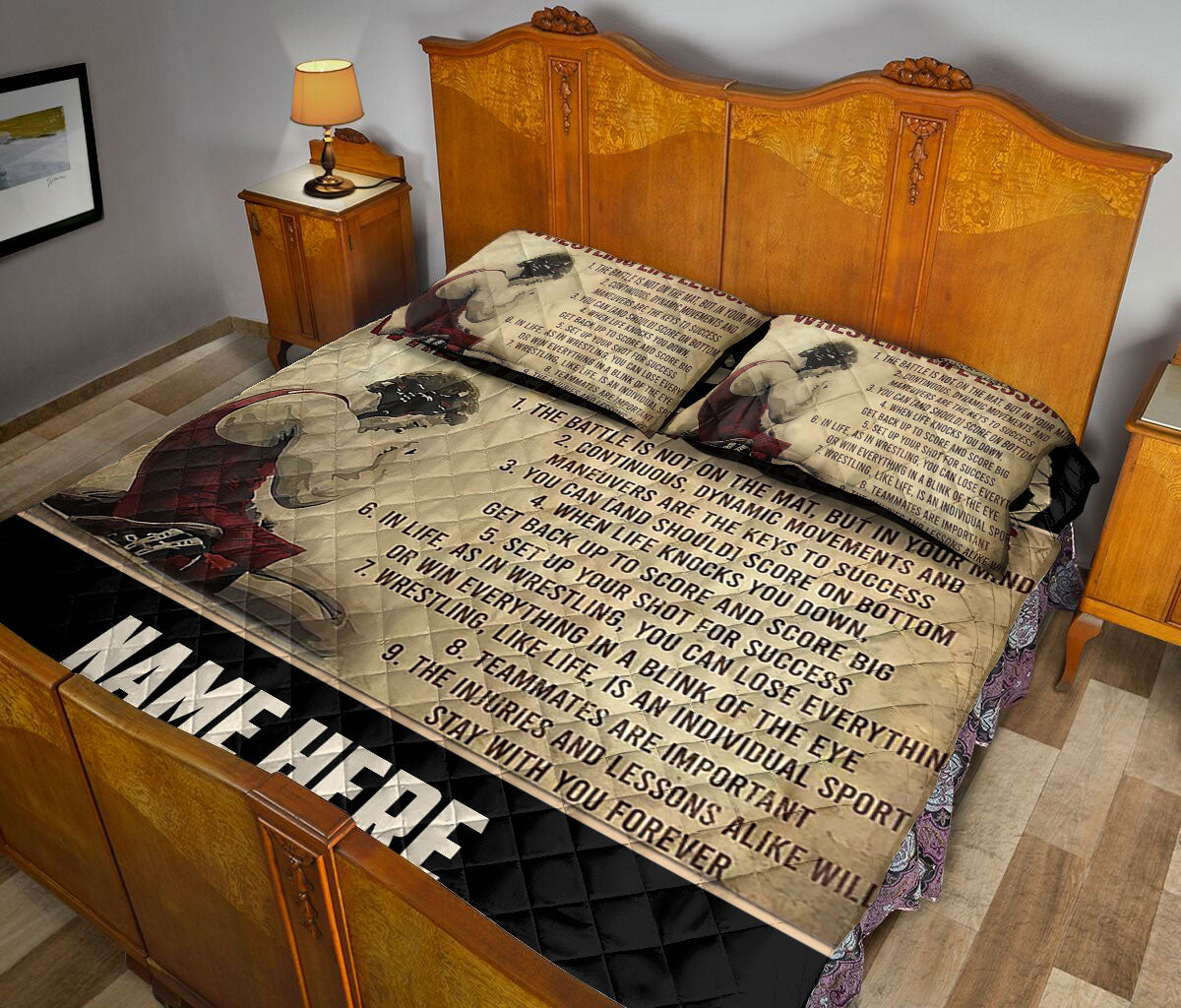 Ohaprints-Quilt-Bed-Set-Pillowcase-Wrestling-Life-Lessons-Gift-For-Sport-Lover-Beige-Custom-Personalized-Name-Blanket-Bedspread-Bedding-1688-King (90'' x 100'')