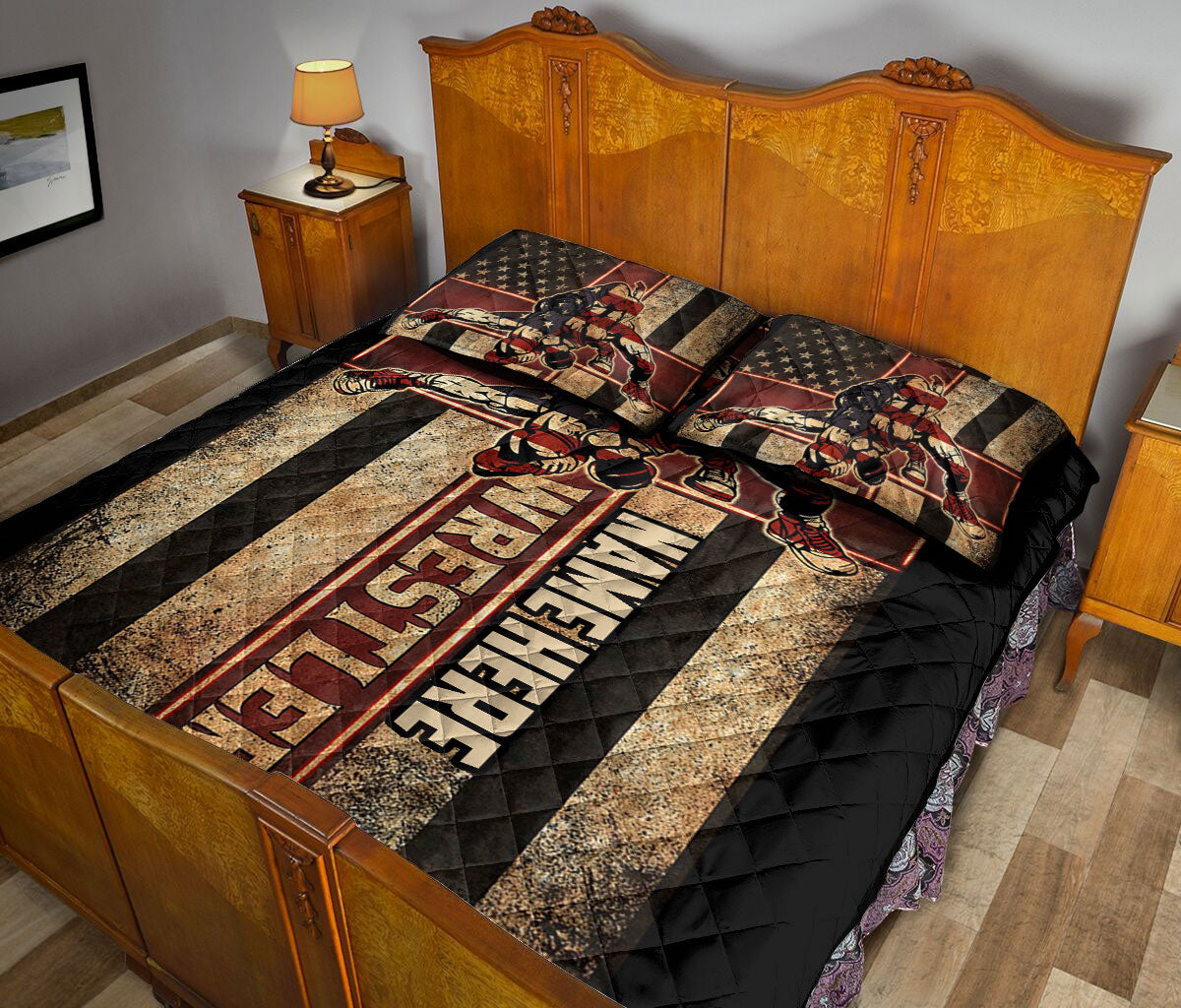 Ohaprints-Quilt-Bed-Set-Pillowcase-Wrestling-Wrestler-Cross-Gift-For-Sport-Lover-Vintage-Custom-Personalized-Name-Blanket-Bedspread-Bedding-2275-King (90'' x 100'')
