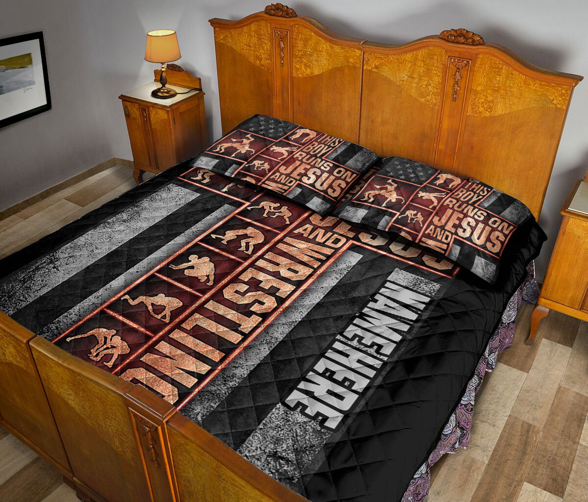 Ohaprints-Quilt-Bed-Set-Pillowcase-Wrestler-Wrestling-Cross-Gift-For-Sport-Lover-Vintage-Custom-Personalized-Name-Blanket-Bedspread-Bedding-2868-King (90'' x 100'')