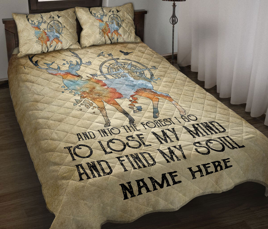 Ohaprints-Quilt-Bed-Set-Pillowcase-Deer-Into-The-Forest-I-Go-Vintage-Beige-Find-My-Soul-Custom-Personalized-Name-Blanket-Bedspread-Bedding-2276-Throw (55'' x 60'')