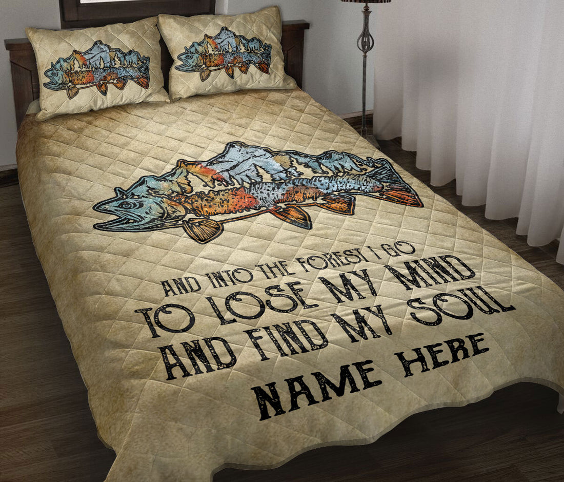 Ohaprints-Quilt-Bed-Set-Pillowcase-Fishing-Bass-Fish-Into-The-Forest-I-Go-Vintage-Beige-Custom-Personalized-Name-Blanket-Bedspread-Bedding-518-Throw (55'' x 60'')