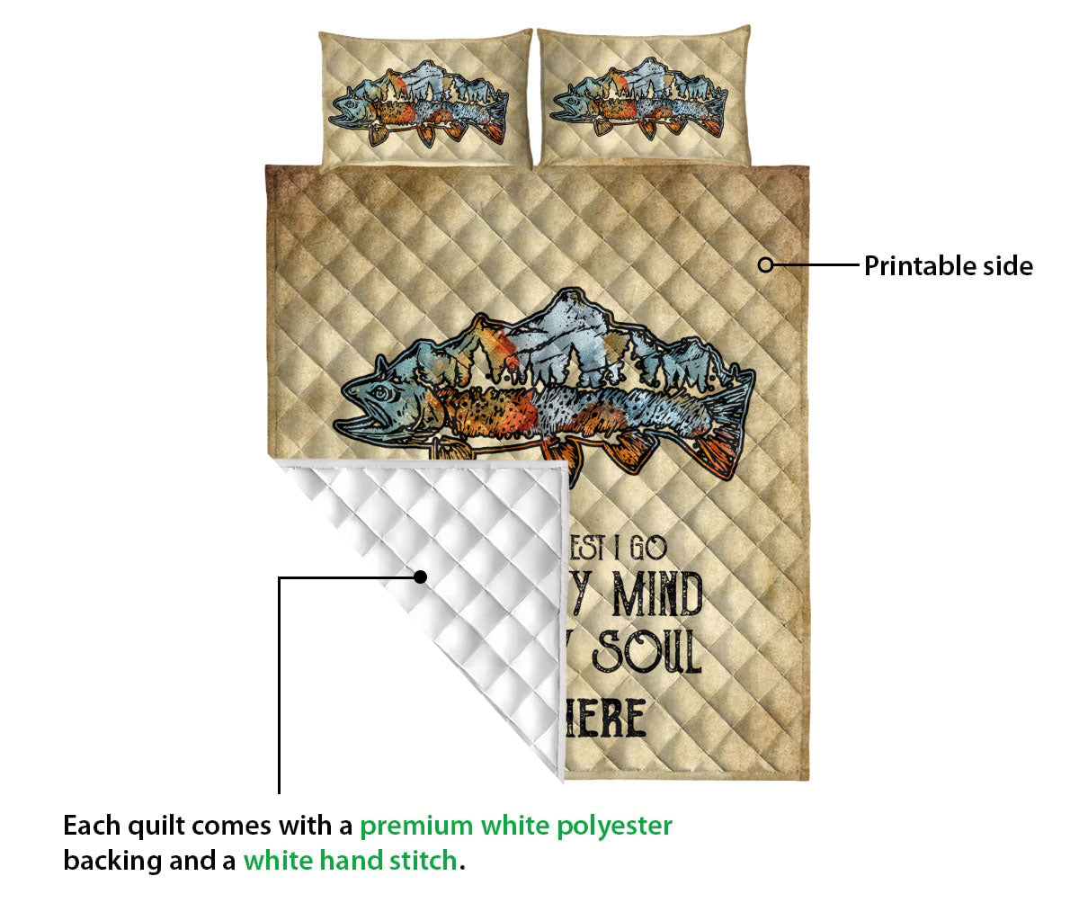 Ohaprints-Quilt-Bed-Set-Pillowcase-Fishing-Bass-Fish-Into-The-Forest-I-Go-Vintage-Beige-Custom-Personalized-Name-Blanket-Bedspread-Bedding-518-Queen (80'' x 90'')