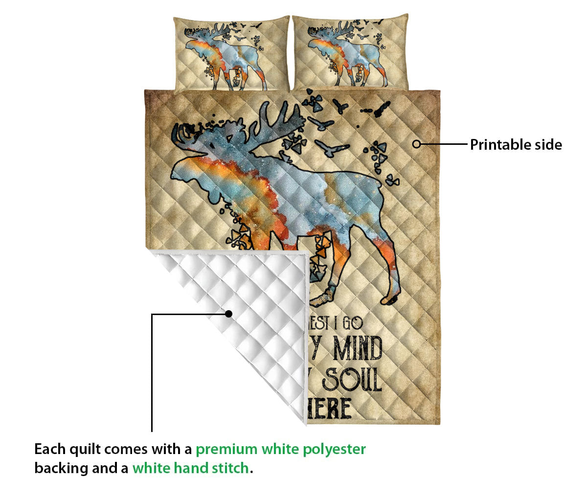 Ohaprints-Quilt-Bed-Set-Pillowcase-Moose-Into-The-Forest-I-Go-Vintage-Beige-Find-My-Soul-Custom-Personalized-Name-Blanket-Bedspread-Bedding-1690-Queen (80'' x 90'')