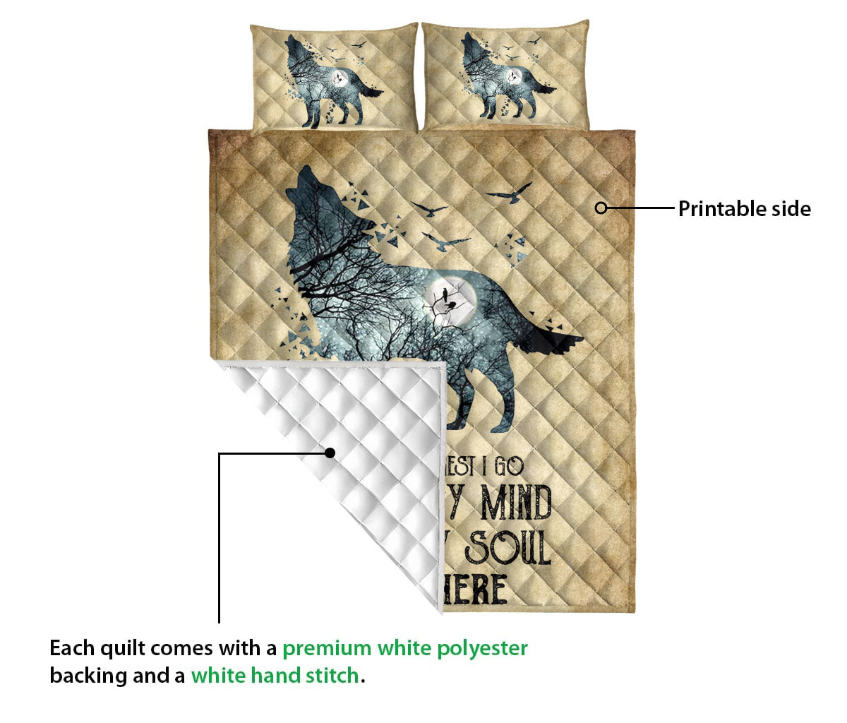 Ohaprints-Quilt-Bed-Set-Pillowcase-Wolf-Into-The-Forest-I-Go-Vintage-Beige-Find-My-Soul-Custom-Personalized-Name-Blanket-Bedspread-Bedding-2277-Queen (80'' x 90'')