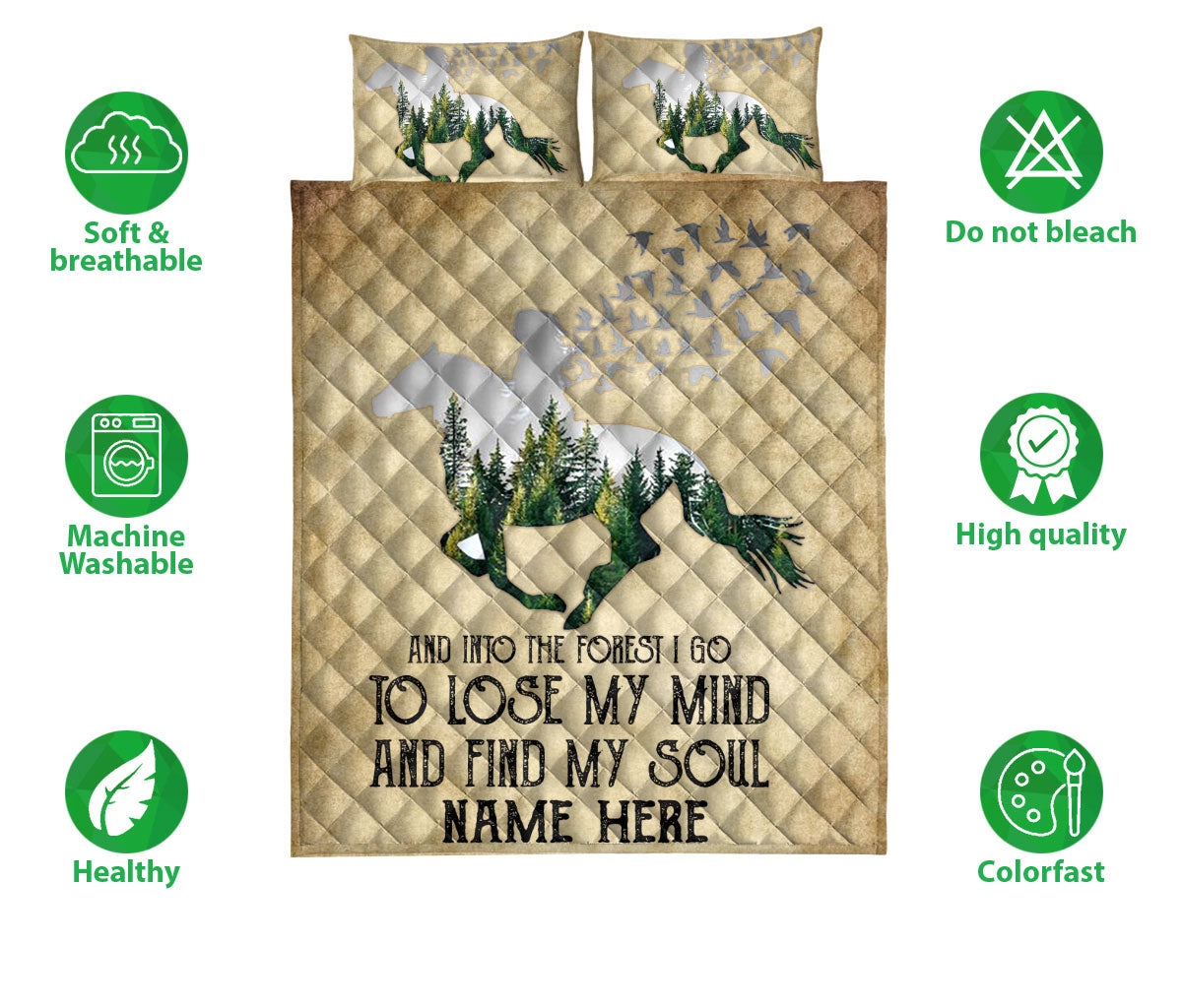 Ohaprints-Quilt-Bed-Set-Pillowcase-Horse-Girl-Cowgirl-Into-The-Forest-I-Go-Vintage-Beige-Custom-Personalized-Name-Blanket-Bedspread-Bedding-2870-Double (70'' x 80'')