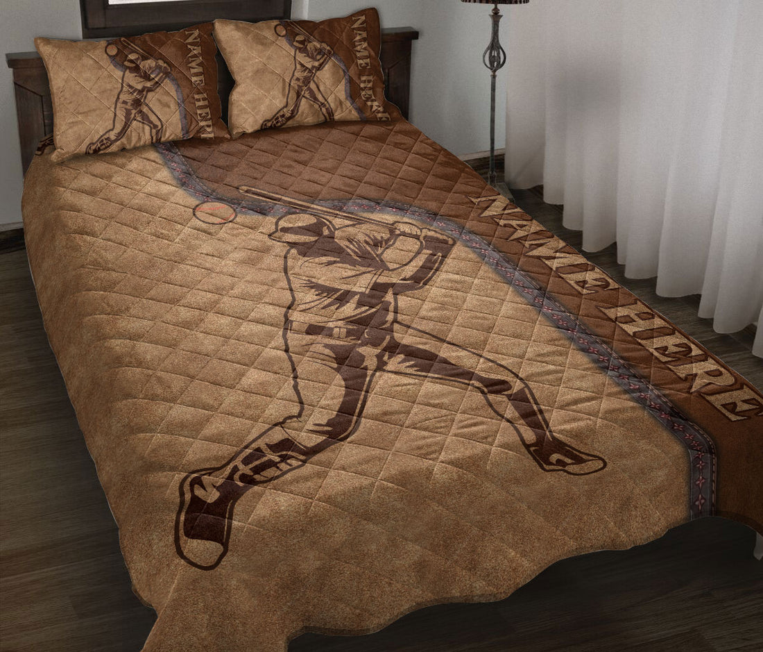 Ohaprints-Quilt-Bed-Set-Pillowcase-Baseball-Batter-Brown-Pattern-Gift-For-Sport-Lover-Custom-Personalized-Name-Blanket-Bedspread-Bedding-519-Throw (55'' x 60'')