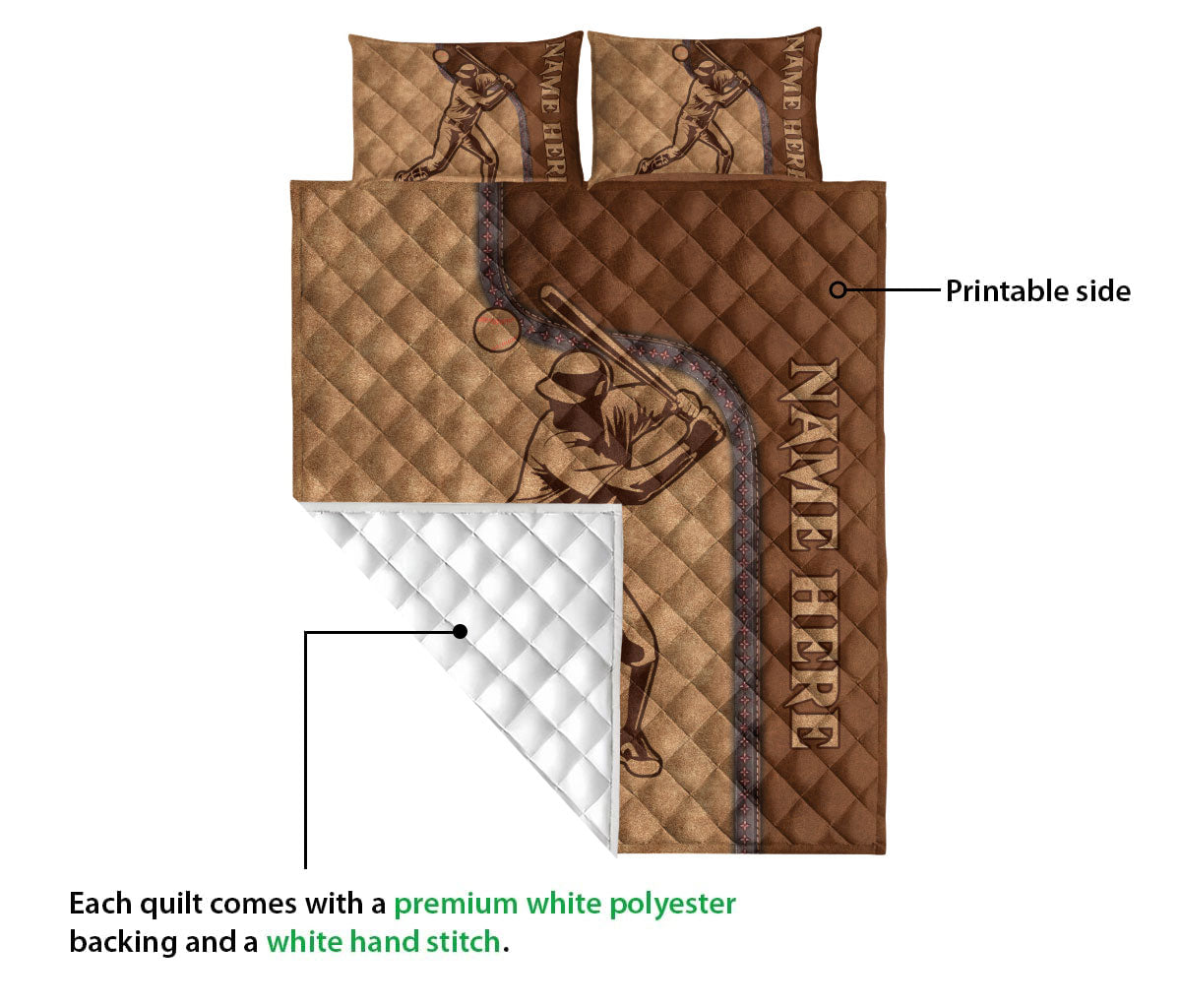 Ohaprints-Quilt-Bed-Set-Pillowcase-Baseball-Batter-Brown-Pattern-Gift-For-Sport-Lover-Custom-Personalized-Name-Blanket-Bedspread-Bedding-519-Queen (80'' x 90'')