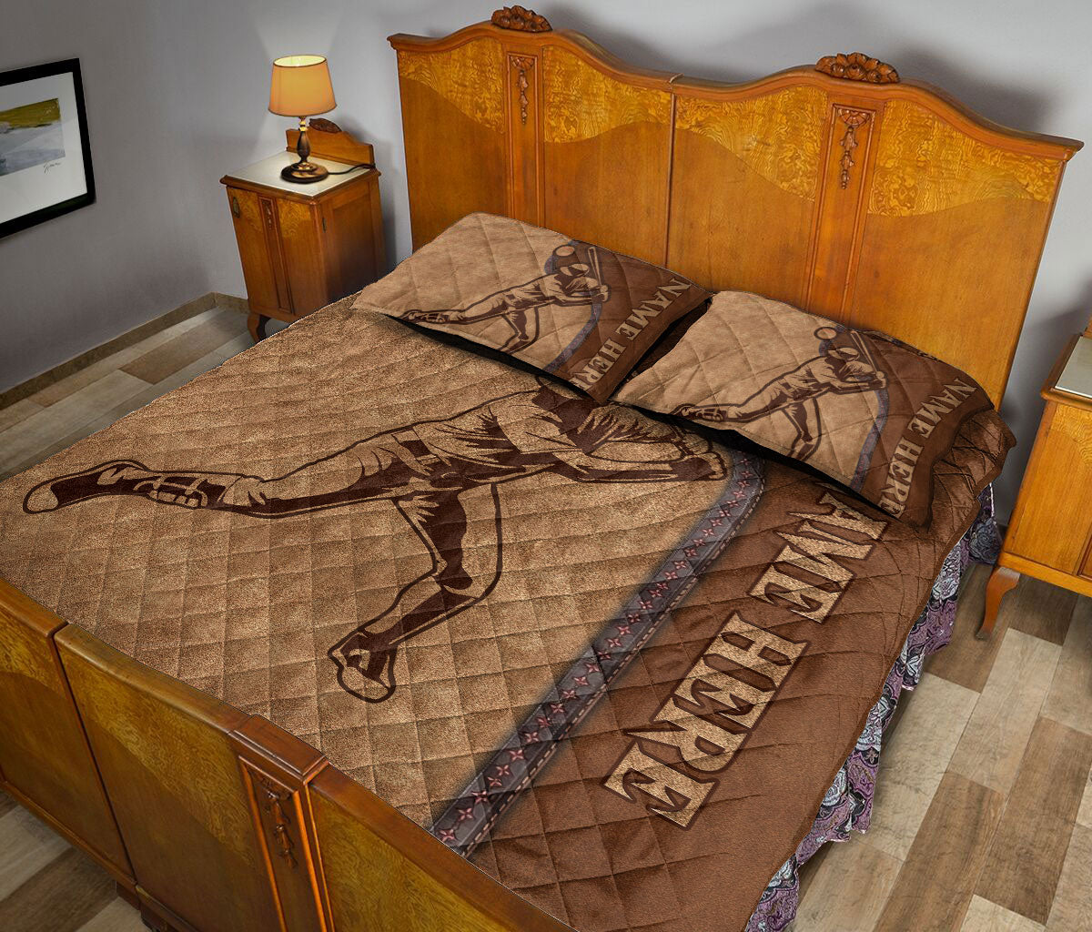 Ohaprints-Quilt-Bed-Set-Pillowcase-Baseball-Batter-Brown-Pattern-Gift-For-Sport-Lover-Custom-Personalized-Name-Blanket-Bedspread-Bedding-519-King (90'' x 100'')