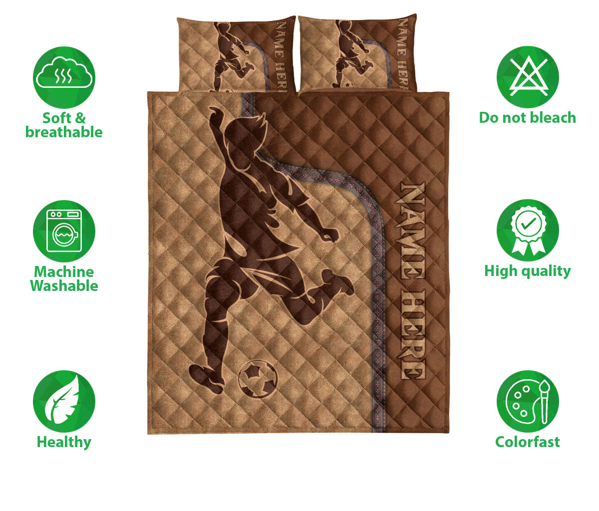 Ohaprints-Quilt-Bed-Set-Pillowcase-Soccer-Batter-Brown-Pattern-Gift-For-Sport-Lover-Custom-Personalized-Name-Blanket-Bedspread-Bedding-1108-Double (70'' x 80'')