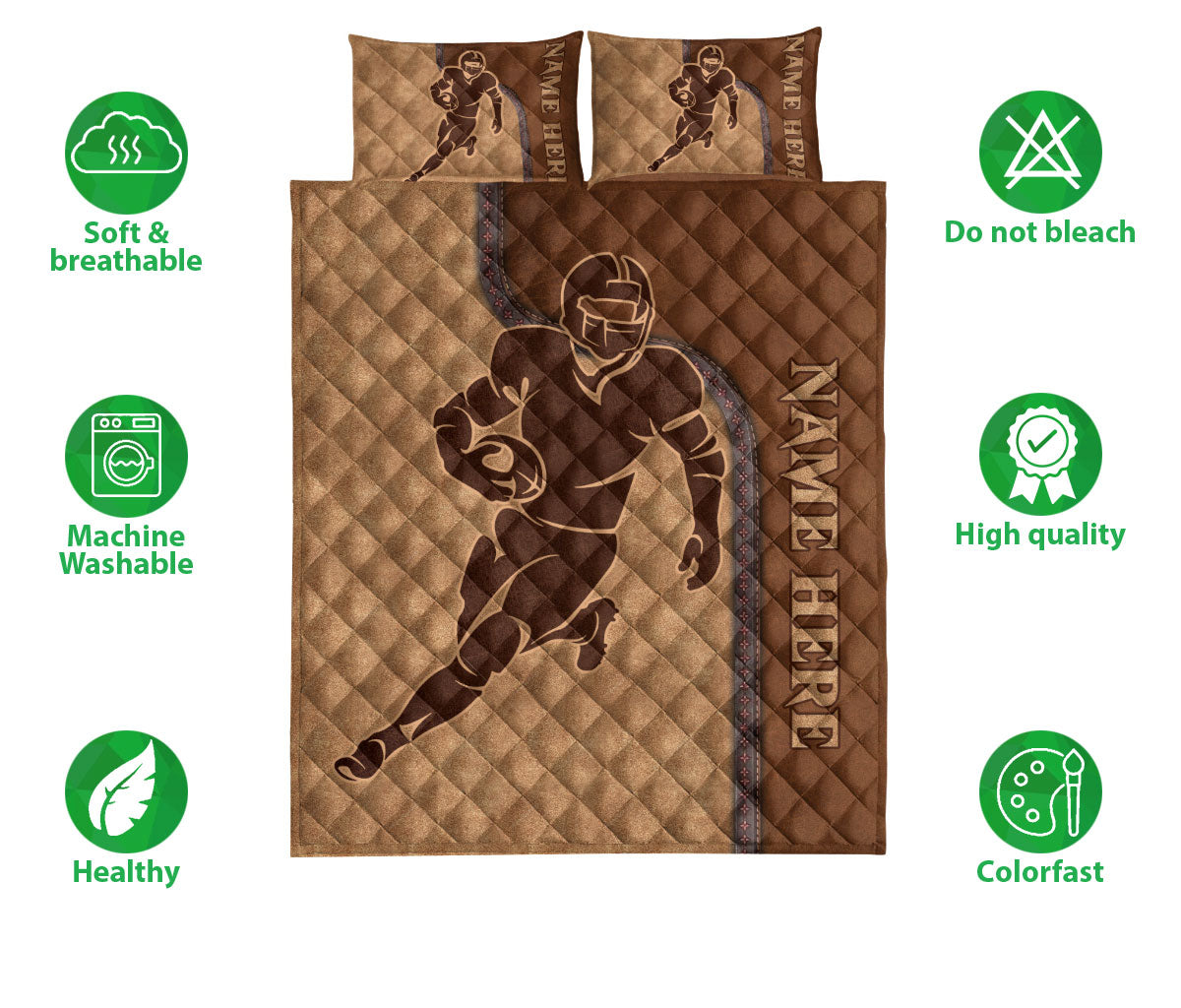 Ohaprints-Quilt-Bed-Set-Pillowcase-Football-Batter-Brown-Pattern-Gift-For-Sport-Lover-Custom-Personalized-Name-Blanket-Bedspread-Bedding-1691-Double (70'' x 80'')