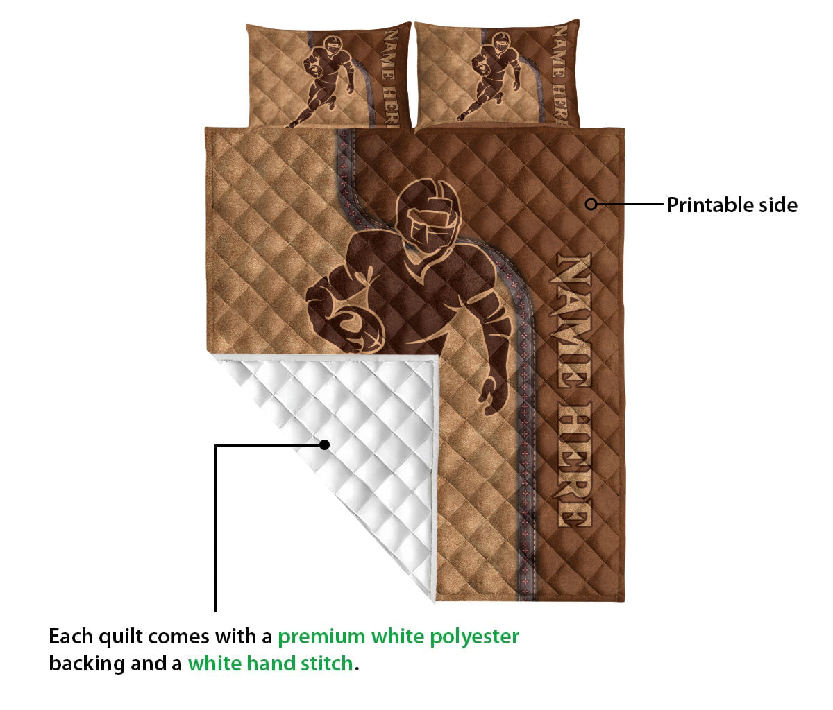 Ohaprints-Quilt-Bed-Set-Pillowcase-Football-Batter-Brown-Pattern-Gift-For-Sport-Lover-Custom-Personalized-Name-Blanket-Bedspread-Bedding-1691-Queen (80'' x 90'')