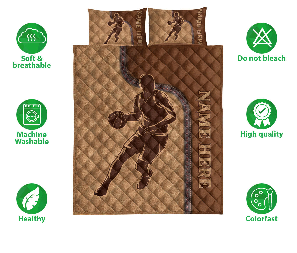 Ohaprints-Quilt-Bed-Set-Pillowcase-Basketball-Batter-Brown-Pattern-Gift-For-Sport-Lover-Custom-Personalized-Name-Blanket-Bedspread-Bedding-2278-Double (70'' x 80'')