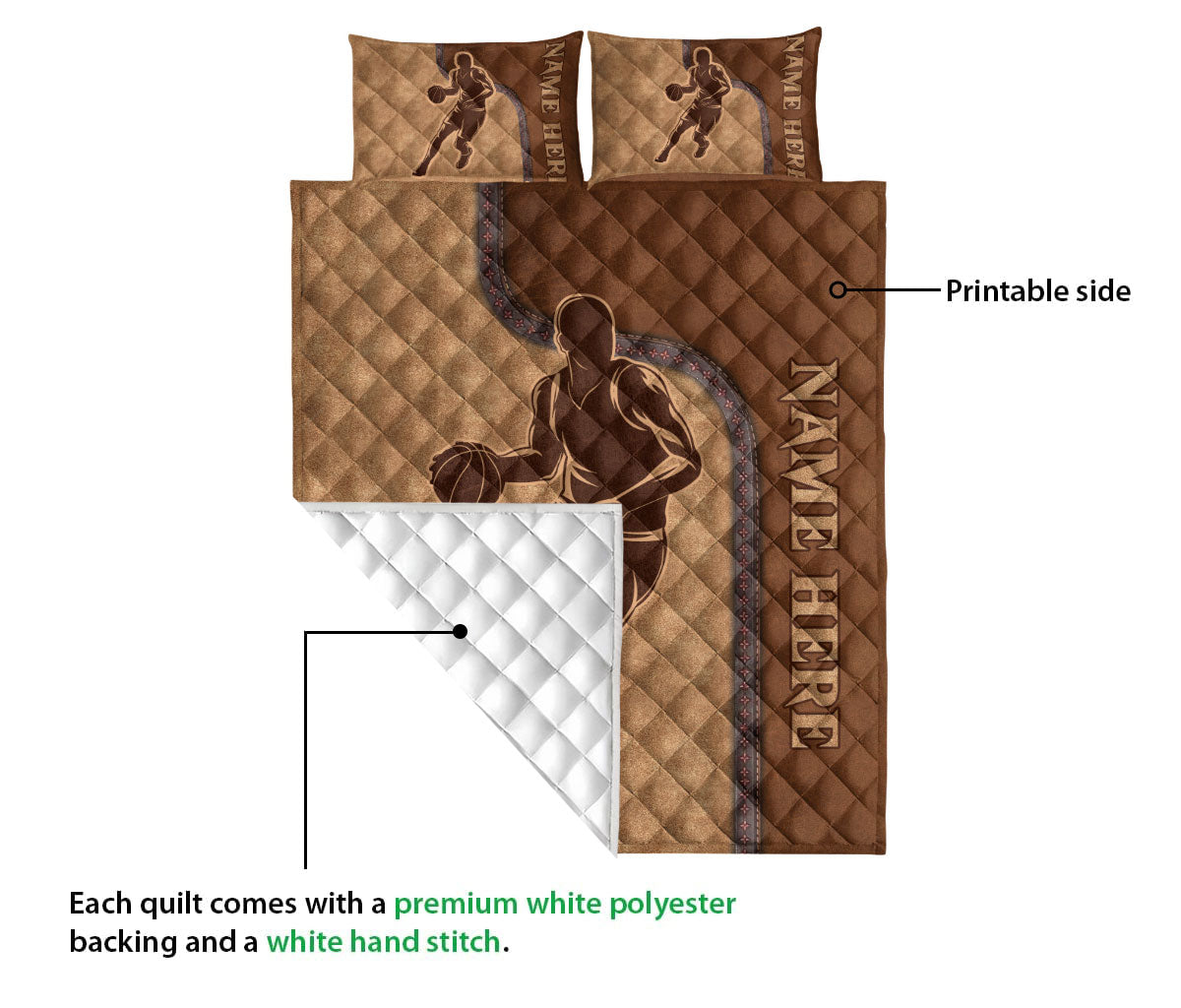 Ohaprints-Quilt-Bed-Set-Pillowcase-Basketball-Batter-Brown-Pattern-Gift-For-Sport-Lover-Custom-Personalized-Name-Blanket-Bedspread-Bedding-2278-Queen (80'' x 90'')