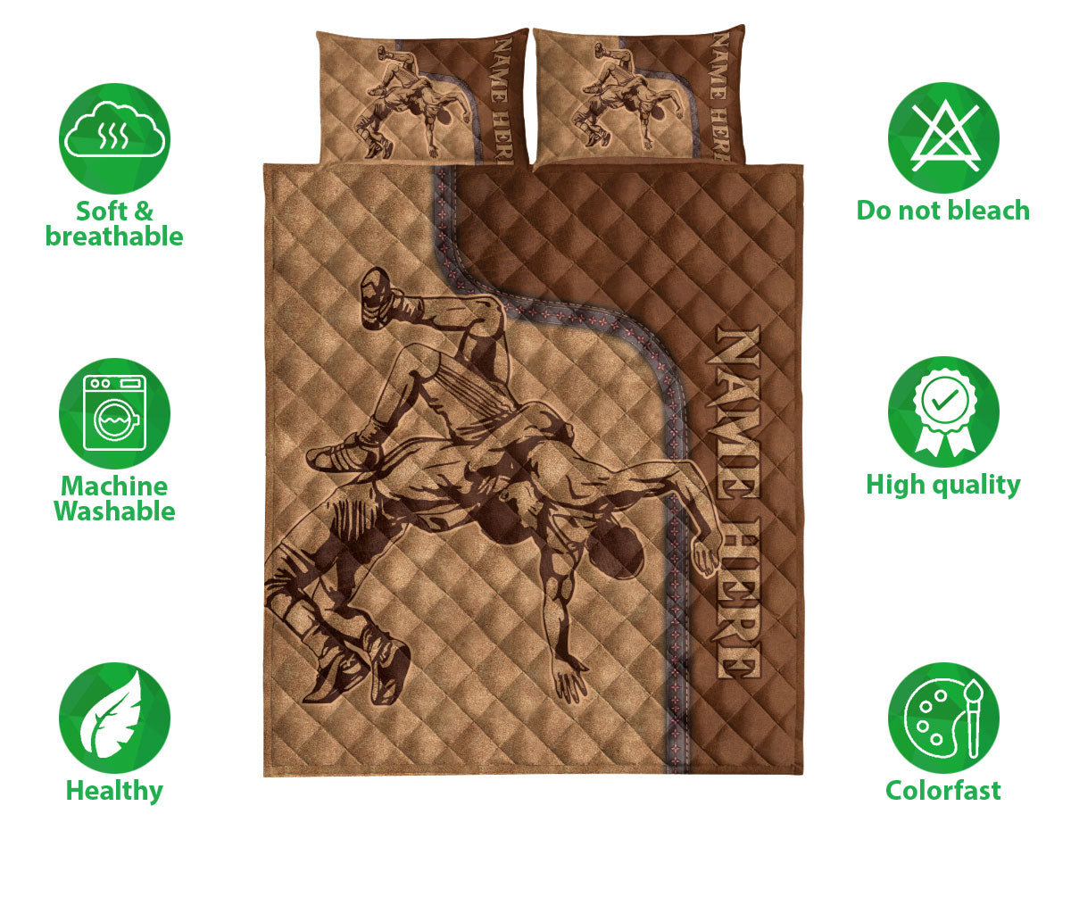 Ohaprints-Quilt-Bed-Set-Pillowcase-Wrestling-Batter-Brown-Pattern-Gift-For-Sport-Lover-Custom-Personalized-Name-Blanket-Bedspread-Bedding-2871-Double (70'' x 80'')