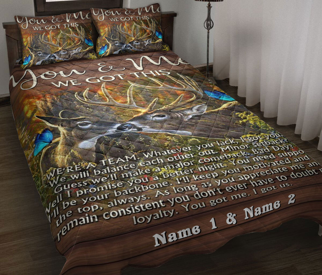 Ohaprints-Quilt-Bed-Set-Pillowcase-Deer-You-And-Me-We-Got-This-Gift-For-Couple-Lover-Custom-Personalized-Name-Blanket-Bedspread-Bedding-1692-Throw (55'' x 60'')