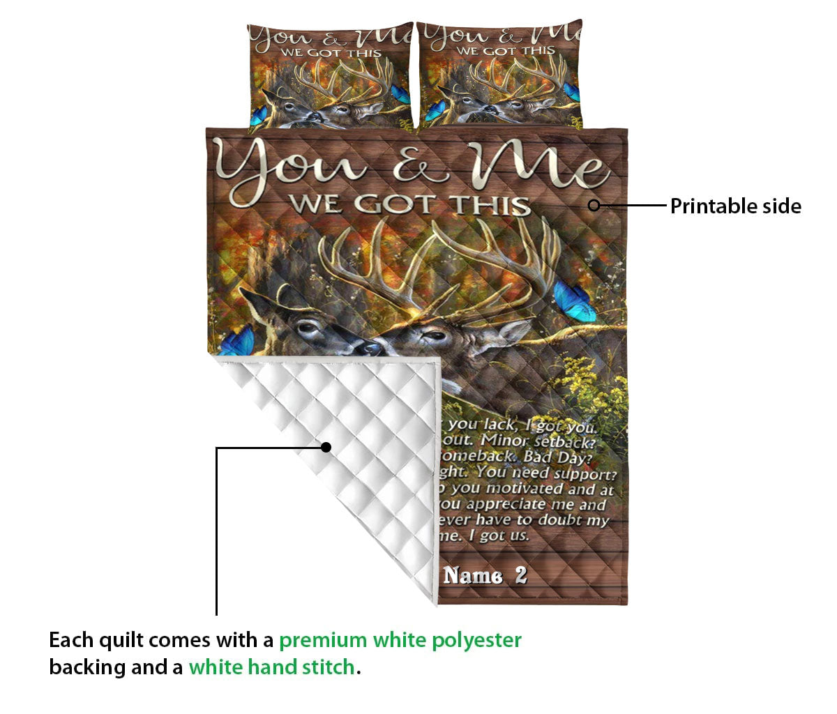 Ohaprints-Quilt-Bed-Set-Pillowcase-Deer-You-And-Me-We-Got-This-Gift-For-Couple-Lover-Custom-Personalized-Name-Blanket-Bedspread-Bedding-1692-Queen (80'' x 90'')