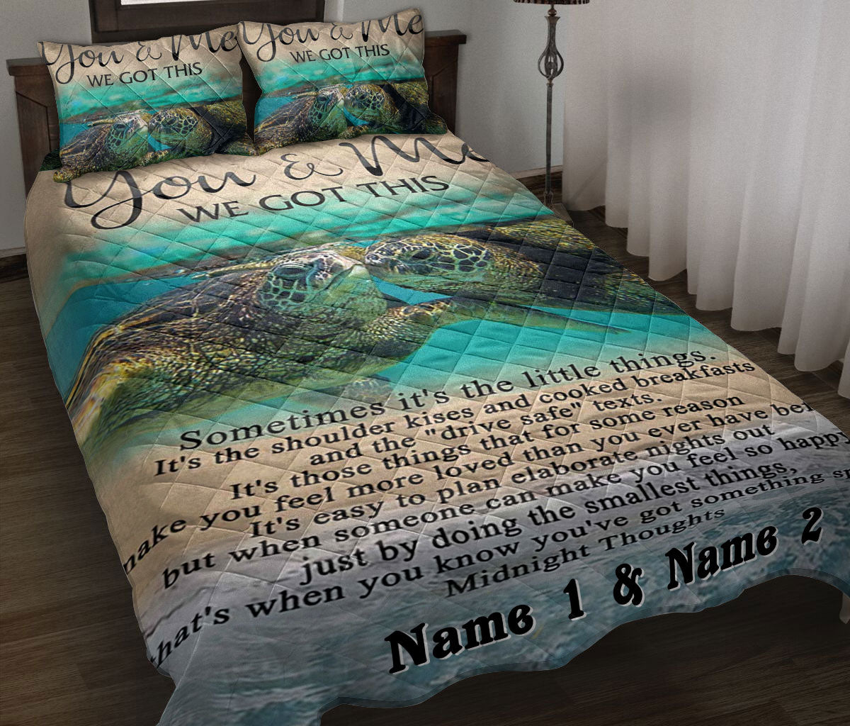 Ohaprints-Quilt-Bed-Set-Pillowcase-Turtle-You-And-Me-We-Got-This-Gift-For-Couple-Lover-Custom-Personalized-Name-Blanket-Bedspread-Bedding-2872-Throw (55'' x 60'')