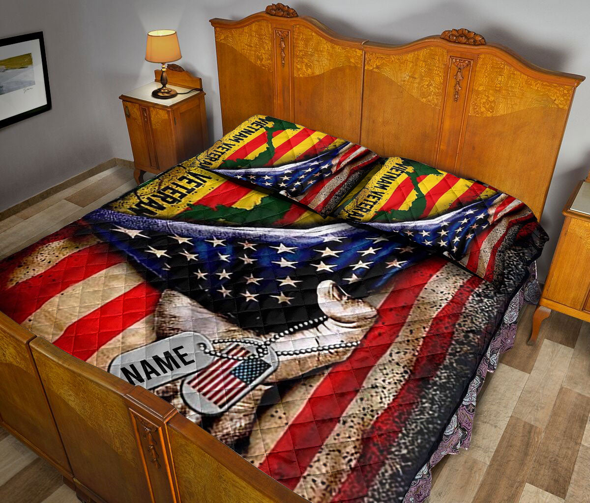 Ohaprints-Quilt-Bed-Set-Pillowcase-Veteran-Proud-Vietnam-Veteran-American-Us-Flag-Custom-Personalized-Name-Blanket-Bedspread-Bedding-521-King (90'' x 100'')