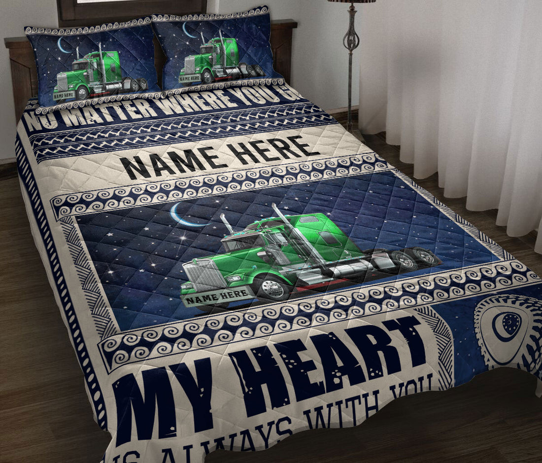 Ohaprints-Quilt-Bed-Set-Pillowcase-Green-Truck-Moon-Night-For-Trucker-Trucker-Driver-Custom-Personalized-Name-Blanket-Bedspread-Bedding-2873-Throw (55'' x 60'')