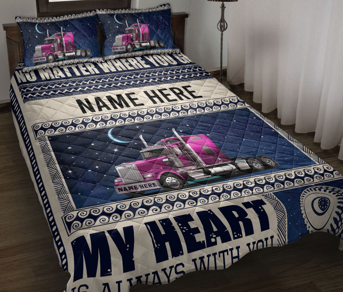 Ohaprints-Quilt-Bed-Set-Pillowcase-Pink-Truck-Moon-Night-For-Trucker-Trucker-Driver-Custom-Personalized-Name-Blanket-Bedspread-Bedding-1111-Throw (55'' x 60'')