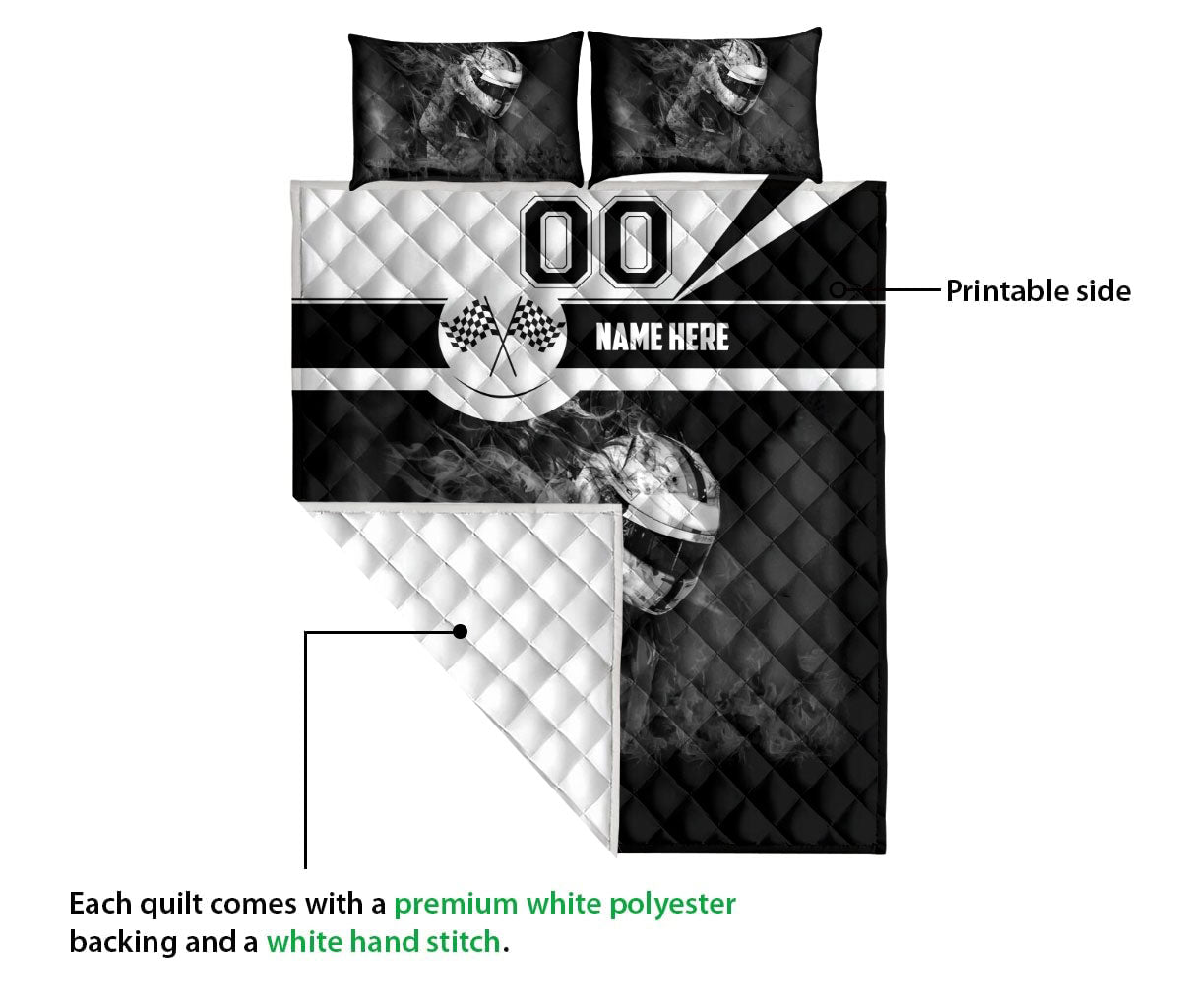 Ohaprints-Quilt-Bed-Set-Pillowcase-Racing-B&W-Checkered-Flag-Racing-Sport-Lover-Custom-Personalized-Name-Number-Blanket-Bedspread-Bedding-1694-Queen (80'' x 90'')