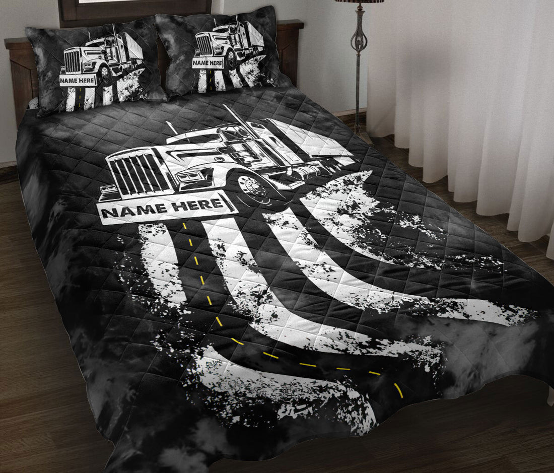 Ohaprints-Quilt-Bed-Set-Pillowcase-Truck-Black-&-White-Gift-For-Trucker-Trucker-Driver-Custom-Personalized-Name-Blanket-Bedspread-Bedding-2281-Throw (55'' x 60'')