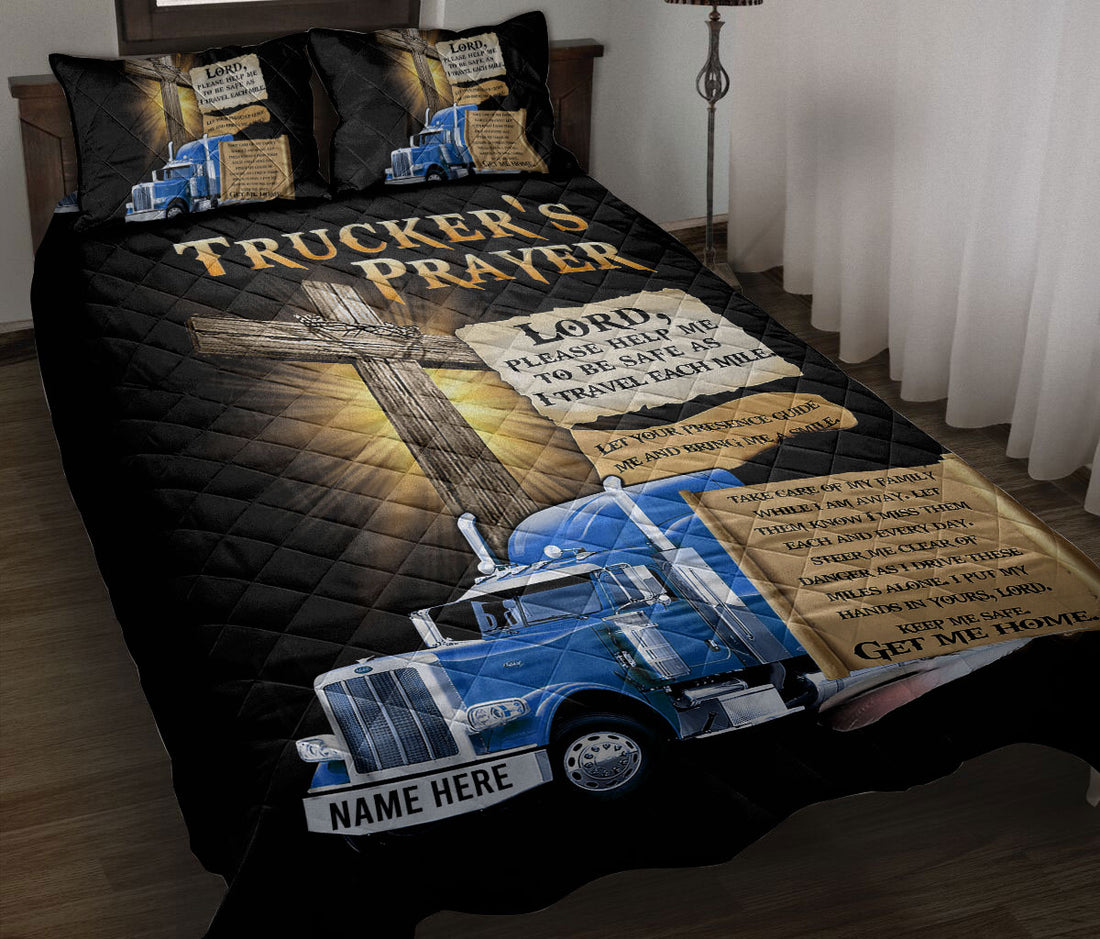 Ohaprints-Quilt-Bed-Set-Pillowcase-Trucker'S-Prayer-Blue-Truck-Gift-For-Truck-Driver-Custom-Personalized-Name-Blanket-Bedspread-Bedding-1112-Throw (55'' x 60'')