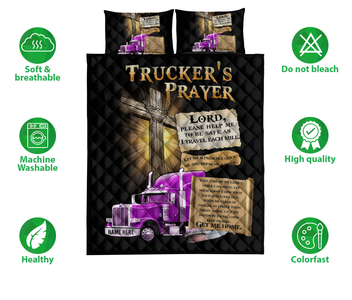 Ohaprints-Quilt-Bed-Set-Pillowcase-Trucker'S-Prayer-Pink-Truck-Gift-For-Truck-Driver-Custom-Personalized-Name-Blanket-Bedspread-Bedding-1695-Double (70'' x 80'')