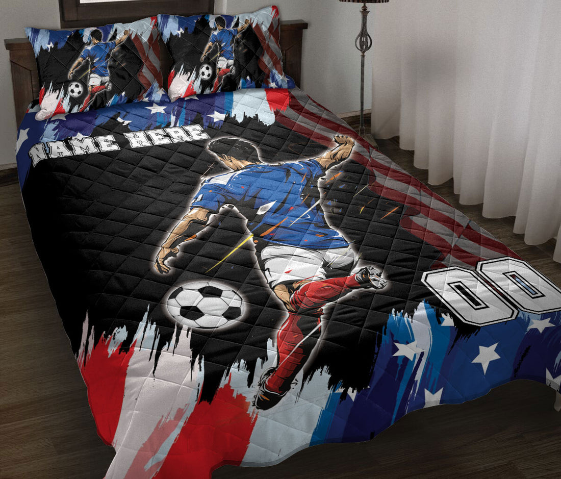 Ohaprints-Quilt-Bed-Set-Pillowcase-Soccer-American-Flag-Pattern-Sport-Gift-Custom-Personalized-Name-Number-Blanket-Bedspread-Bedding-3041-Throw (55'' x 60'')