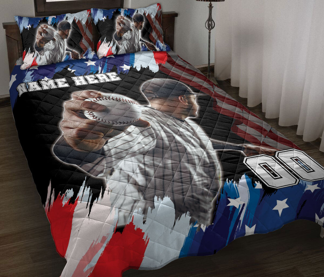 Ohaprints-Quilt-Bed-Set-Pillowcase-Baseball-American-Flag-Pattern-Sport-Gift-Custom-Personalized-Name-Number-Blanket-Bedspread-Bedding-3021-Throw (55'' x 60'')